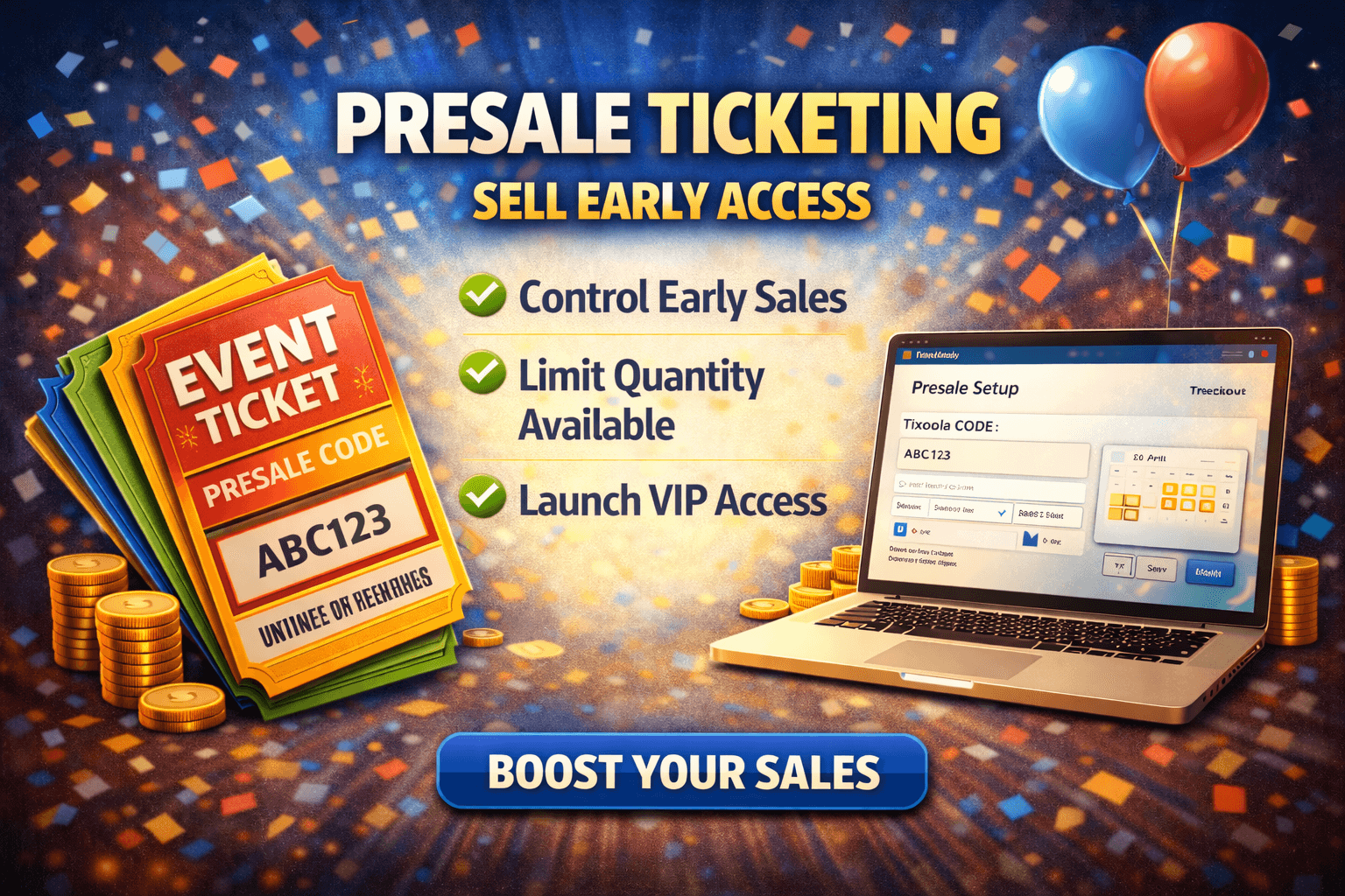 Tixoola presales — access codes, timed releases, and pricing control